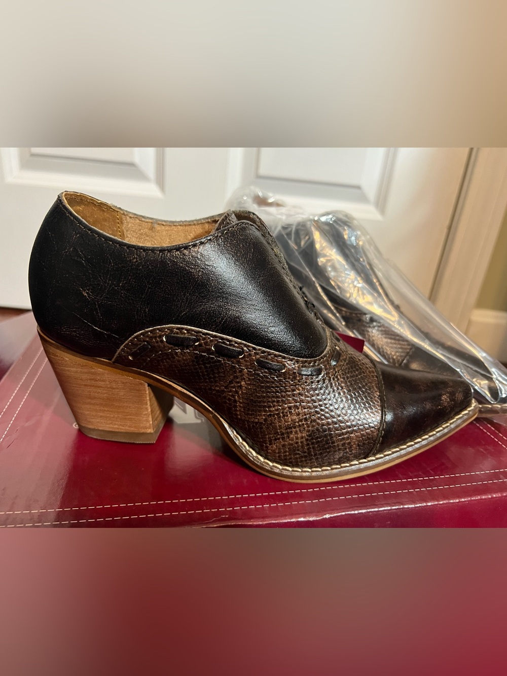 Women's Leather Pointed-Toe Ankle Booties in Dark Brown - Picture 3 of 9